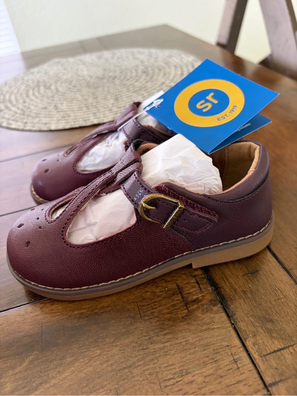 Stride Rite Burgundy T-Strap Kids Dress Shoes